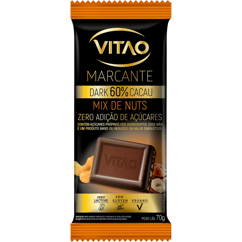 TH Food | Chocolate Meio Amargo Mix Nuts 70g Vitao | Zero Açúcar e