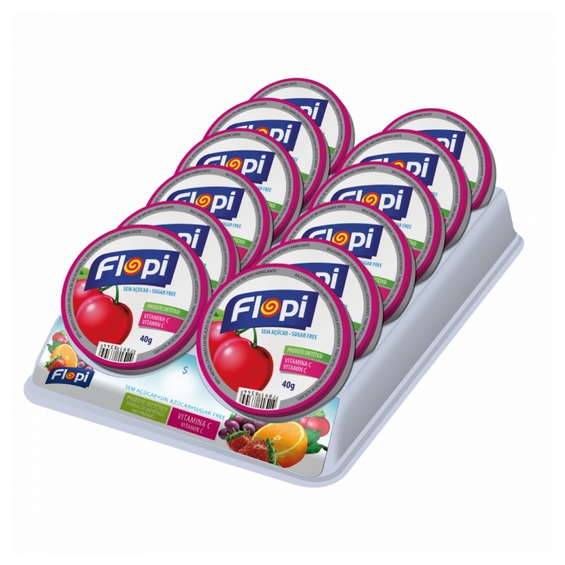 TH Food | Bala Flopi Sem Açúcar Cereja 40g - Caixa com 12 Unidades